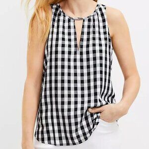 NWT LOFT | Gingham Tie Back Keyhole Shell Sleeveless Black & White | Size XS*